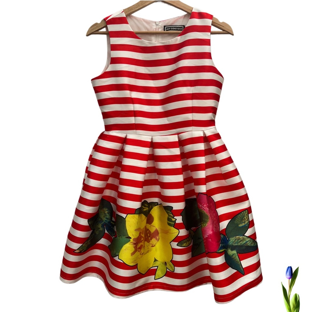Red and White Stripes Dress Sleeveless A-Line Wedding Guest Size S